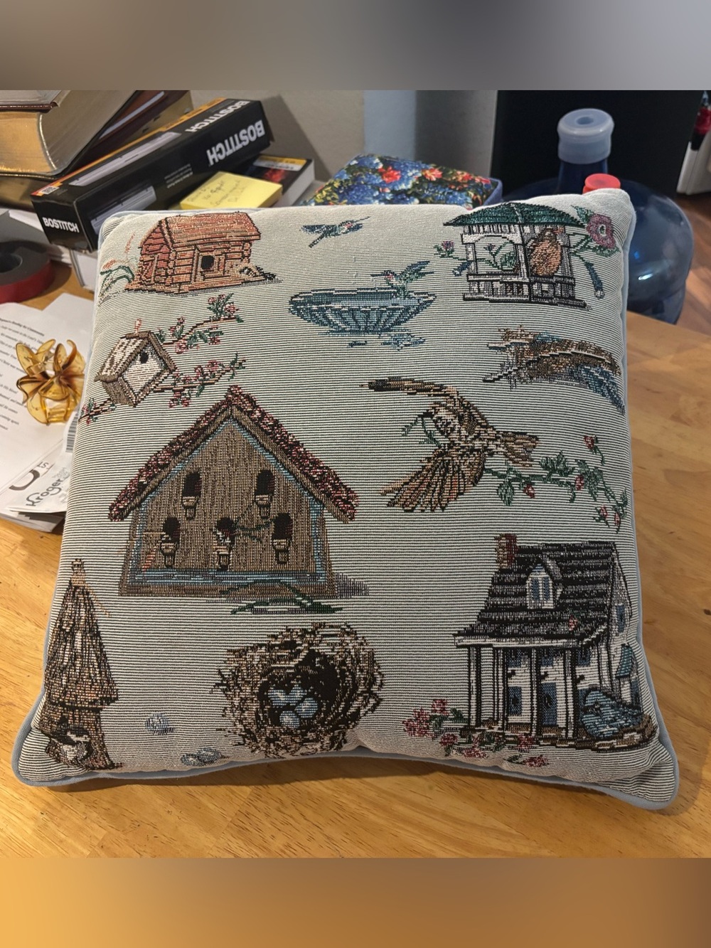 Riverdale 16x16 Birdhouse Tapestry Throw Pillow Cottagecore Farmhouse Bird Decor